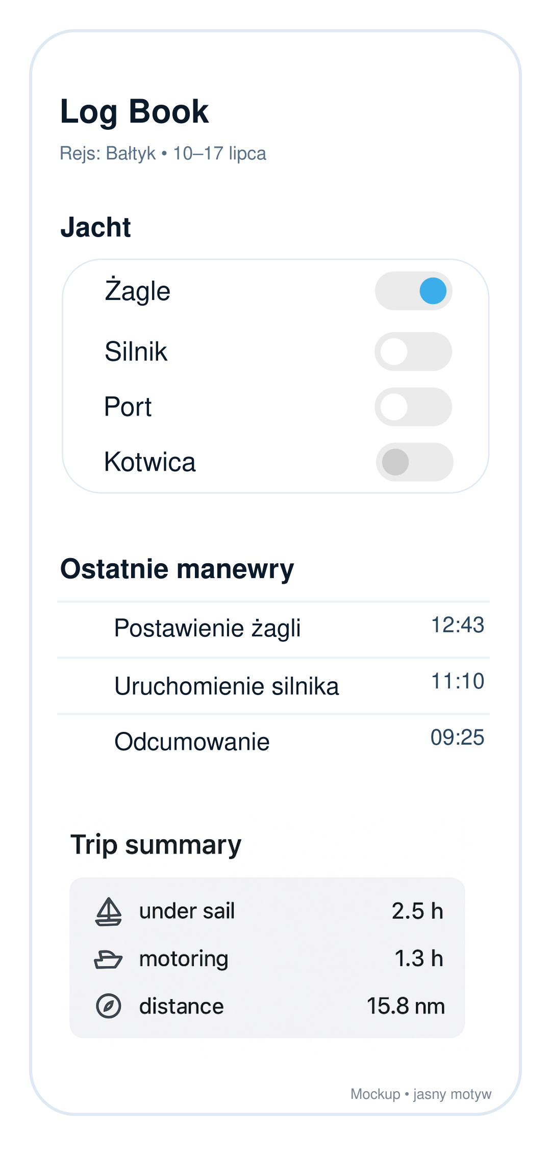Podgląd aplikacji Jacht Log
